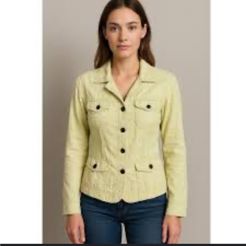 J Jill 100%‎ Linen Jacket yellow size SP layering cool fall night work wear